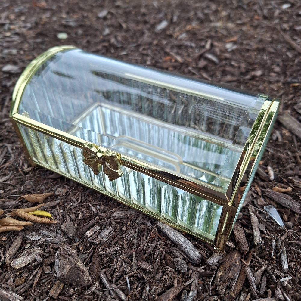 Glass Display Box Gold Metal Jewelry Box Holder Casket Stained Glass Case - Picture 15 of 17